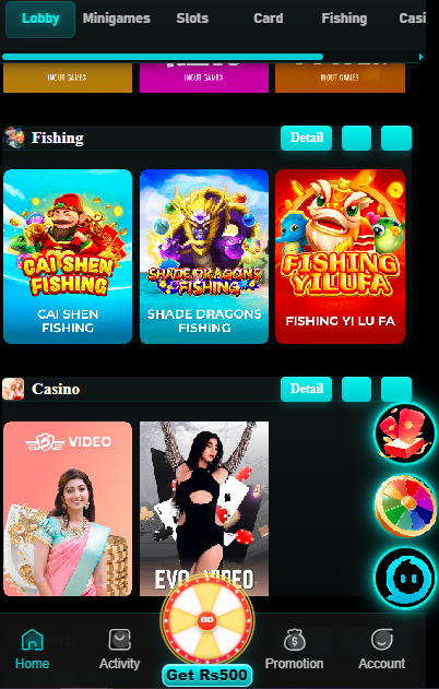 Dashboard of 77PKR Game.