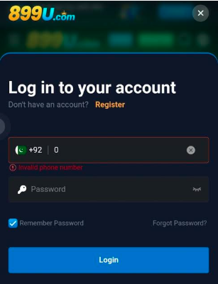 login page of 899U Game