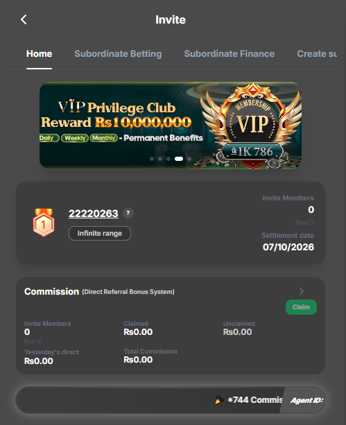 Invite page of IK786 Game. 
